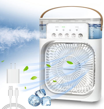 Portable Ice Fan Air Cooler With water For Frost Cube Fan, 3 In 1 Mist Mini Evaporative Cooling Fan with LED, Timer, 3 Wind Speeds 3 Spray Modes for Home Office Bedroom Table and Desktop